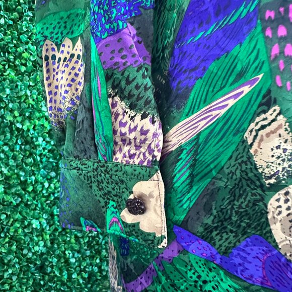 ALONSO Green Floral Abstract Dress Vintage Long Sleeve Size L New without Tag ma - Picture 5 of 7